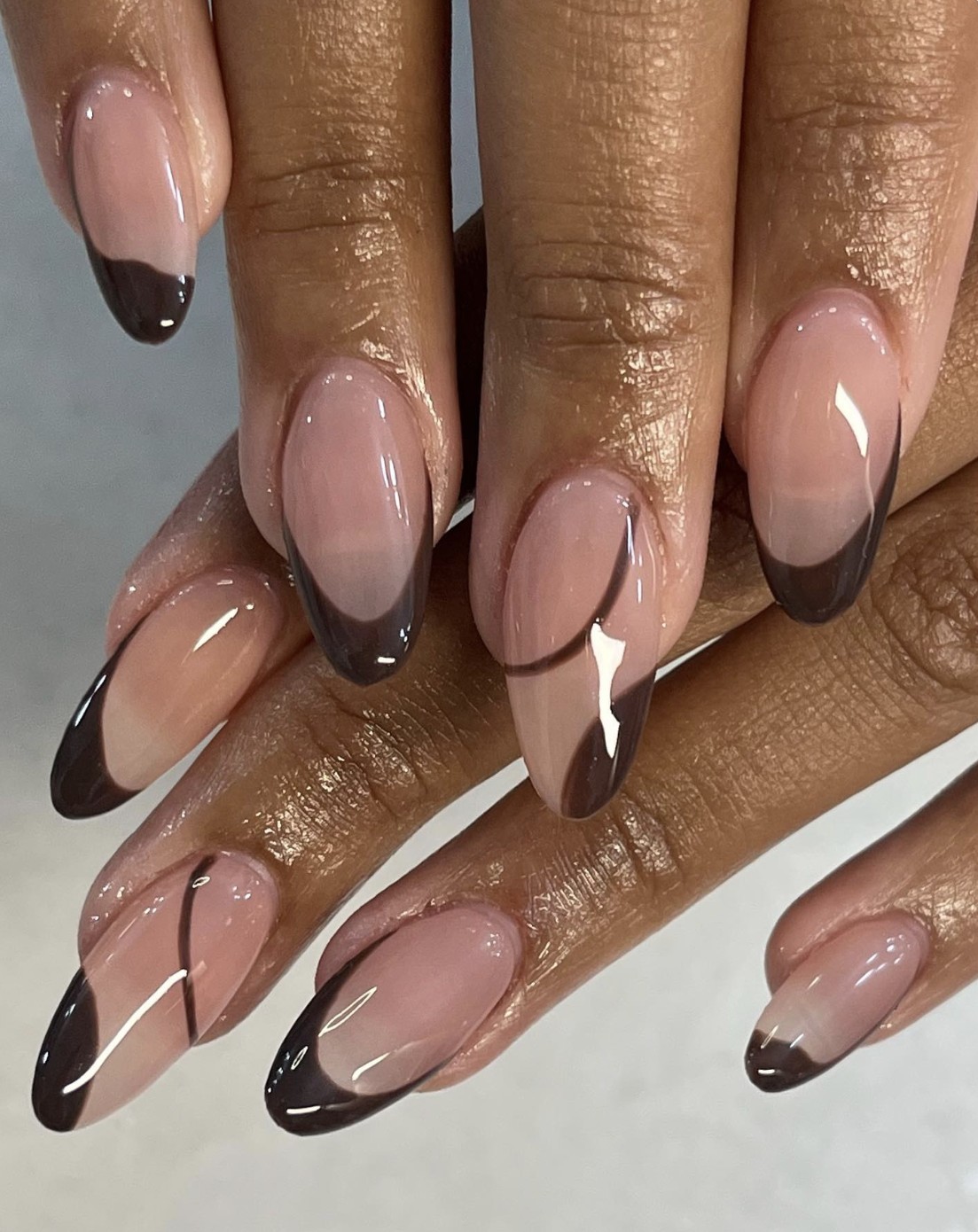 Chocolate ombre almond nail set, Virtuous by Valentina
